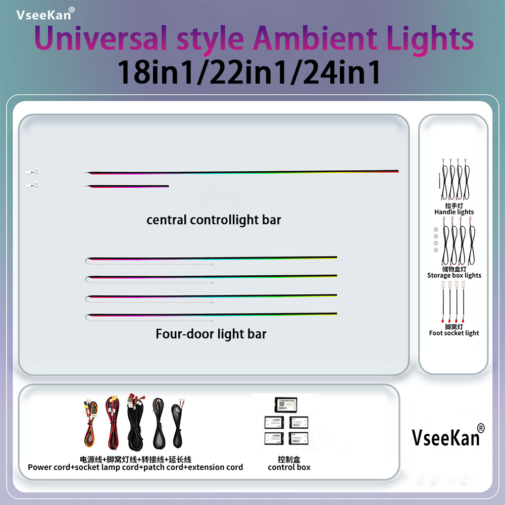 Led Ambient Interior Car Lights App Control - ชุดไฟตกแต่งภายในรถยนต์ ชุดไฟ 18 in 1 ระบบควบคุมแสงแบบสองโซน