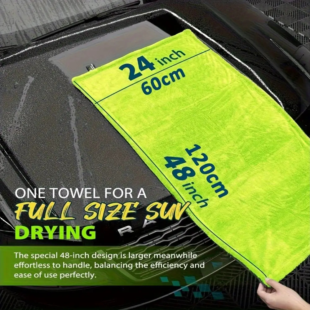 Microfiber Car Drying Towel Super Absorbent - ผ้าเช็ดรถไมโครไฟเบอร์สองด้าน ขนาดใหญ่พิเศษ 48x24 นิ้ว 1400GSM สำหรับรถ