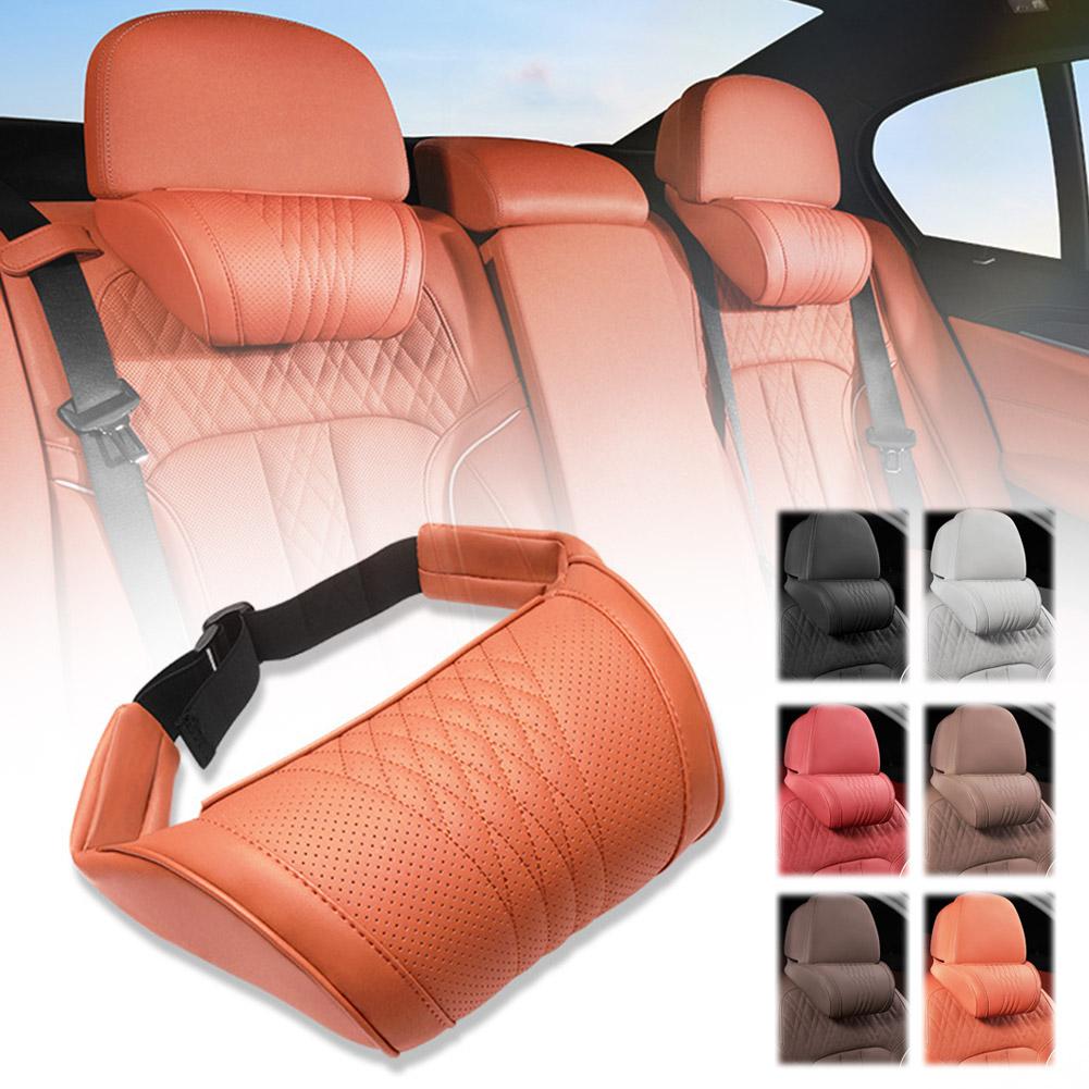 Memory Foam Car Neck Pillow Lumbar Support - หมอนรองศีรษะในรถยนต์หนังแท้สุดหรู พร้อมเมมโมรี่โฟมรองรับคอ ระบายอากาศได้ดี สำหรับ Mercedes BMW