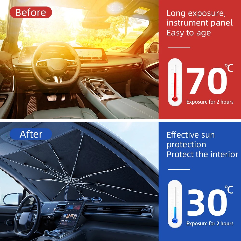 ร่มกันแสงแดดที่บังแดดหน้ารถยนต - Car Sunshade Windshield Umbrella Foldable บทวิจารณ์และราคา