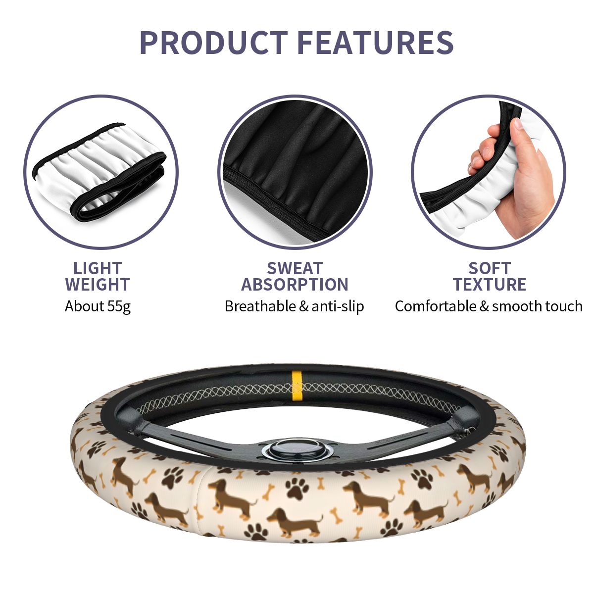 น่ารัก Dachshund พวงมาลัยรถ 38 - Car Steering Wheel Cover Anti Slip Breathable บทวิจารณ์และราคา